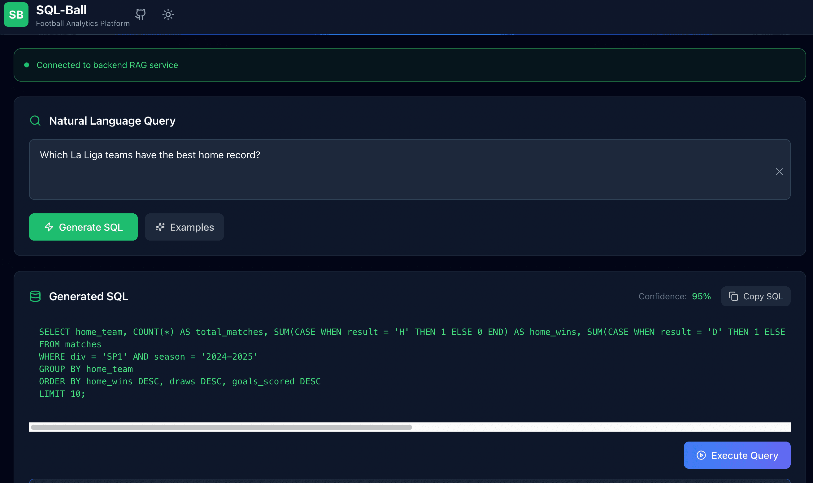 Interactive SQL Ball Interface